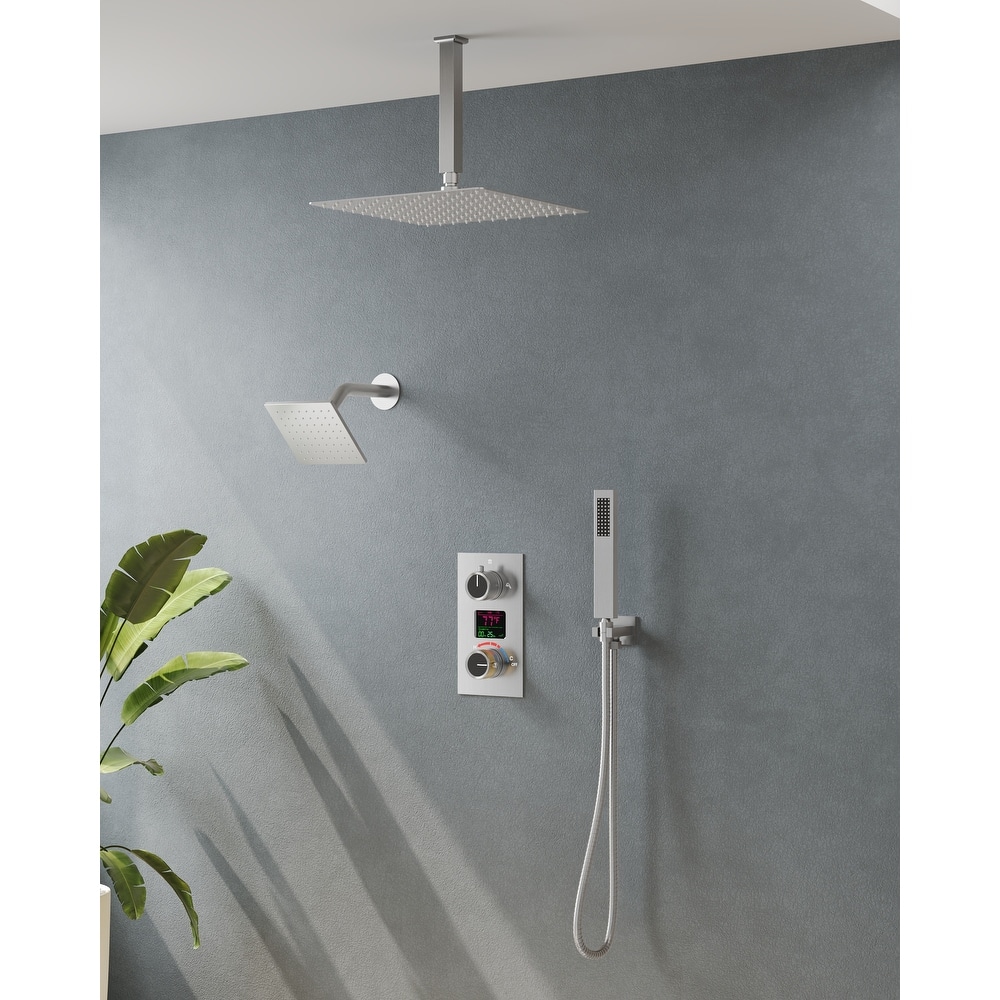 LCD Temperature Display Shower System, Dual Shower Heads Pressure Balance Shower Faucet Set