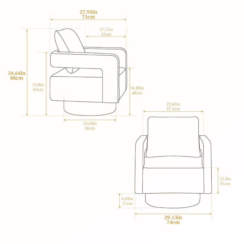 Swivel Square Accent Chair with Open Back