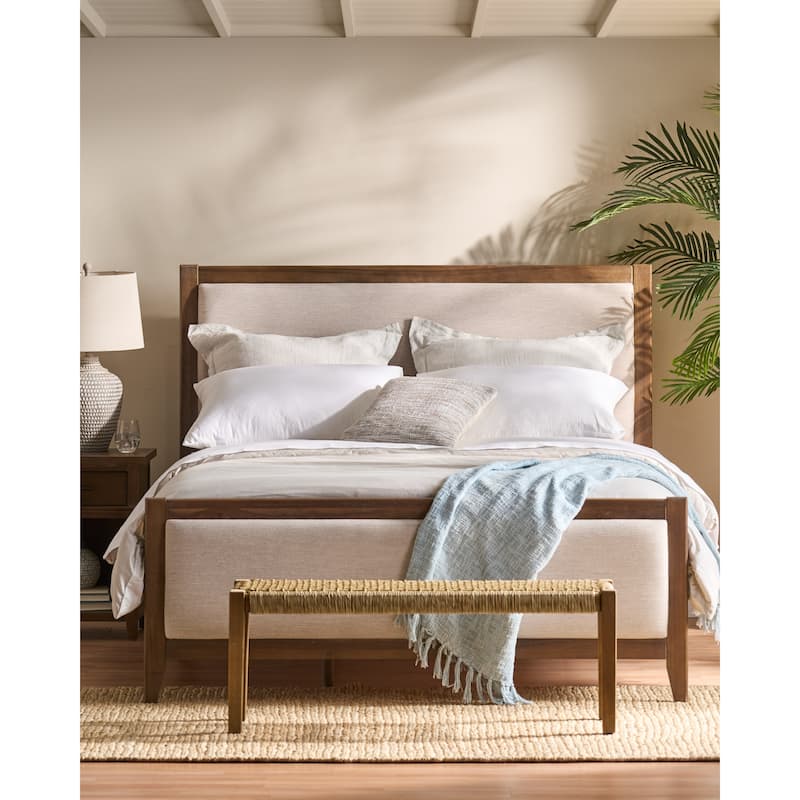 Christopher Knight Home - Ambrogina Coastal Platform Bed with Padded Headboard and Footboard - Light Brown - California King
