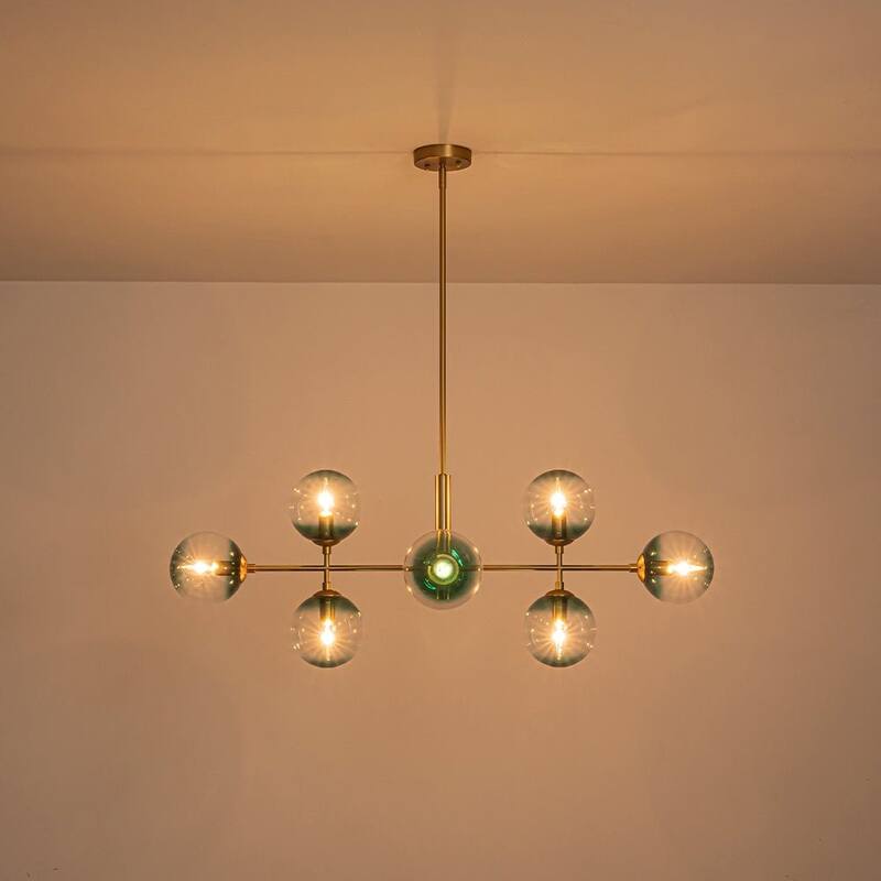 Modern 8-Light Gradient Blue Glass Bubble Linear Sputnik Chandelier