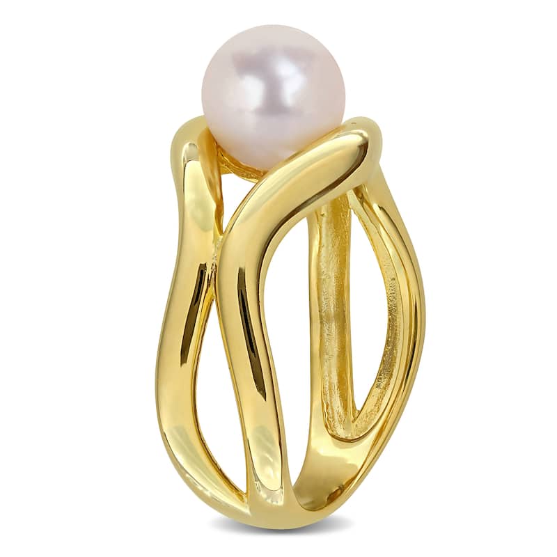 Miadora Cultured Freshwater Pearl Modern Ring Yellow Plated Sterling Silver