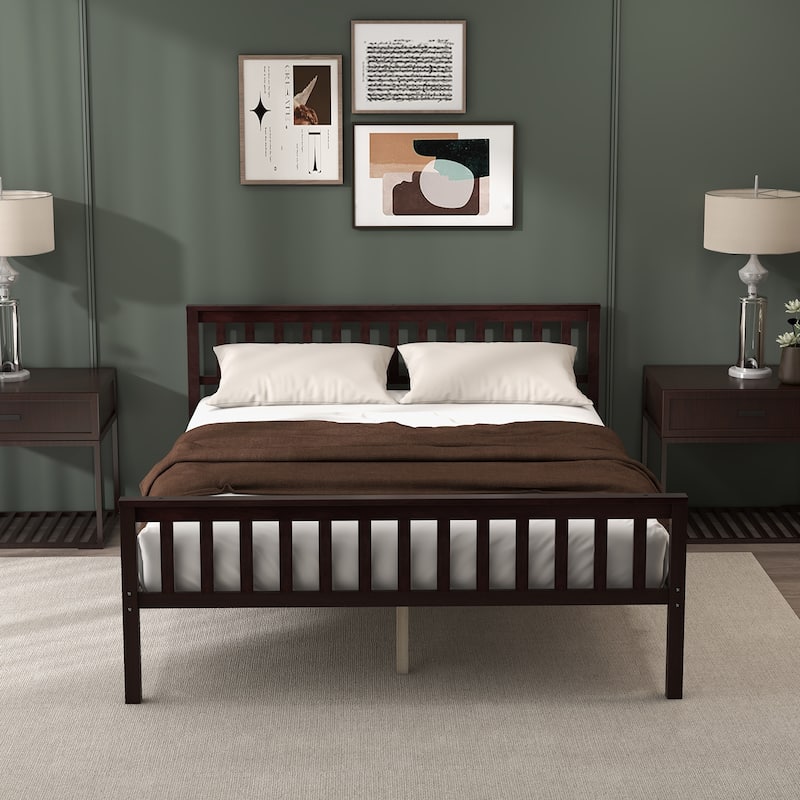 Gymax Wood Bed Frame Wood Slats Support Platform W/ Headboard - See Details