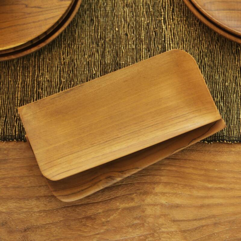 Novica Handmade Served Cold Teak Wood Sushi Plates (Pair) - 0.8" H x 8.75" W x 3.9" D