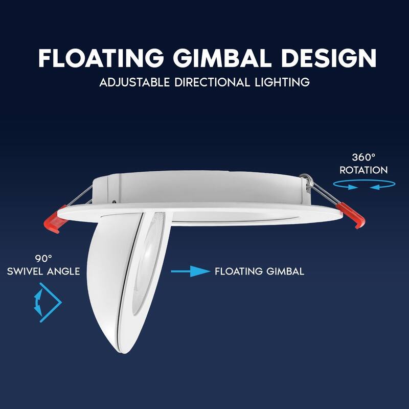 LUXRITE 6 Inch Gimbal LED Recessed Light J-Box 5CCT Dimmable 15W 1000 Lumens Adjustable Downlight IC Rated ETL 4 Pack