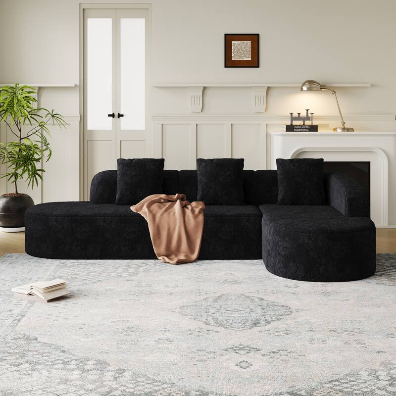 Curved Modular Sofa with Chaise Lounge, Full Compression Upholstered Boneless Sofa, Corner 3 Seater Sofa with 3 Pillows