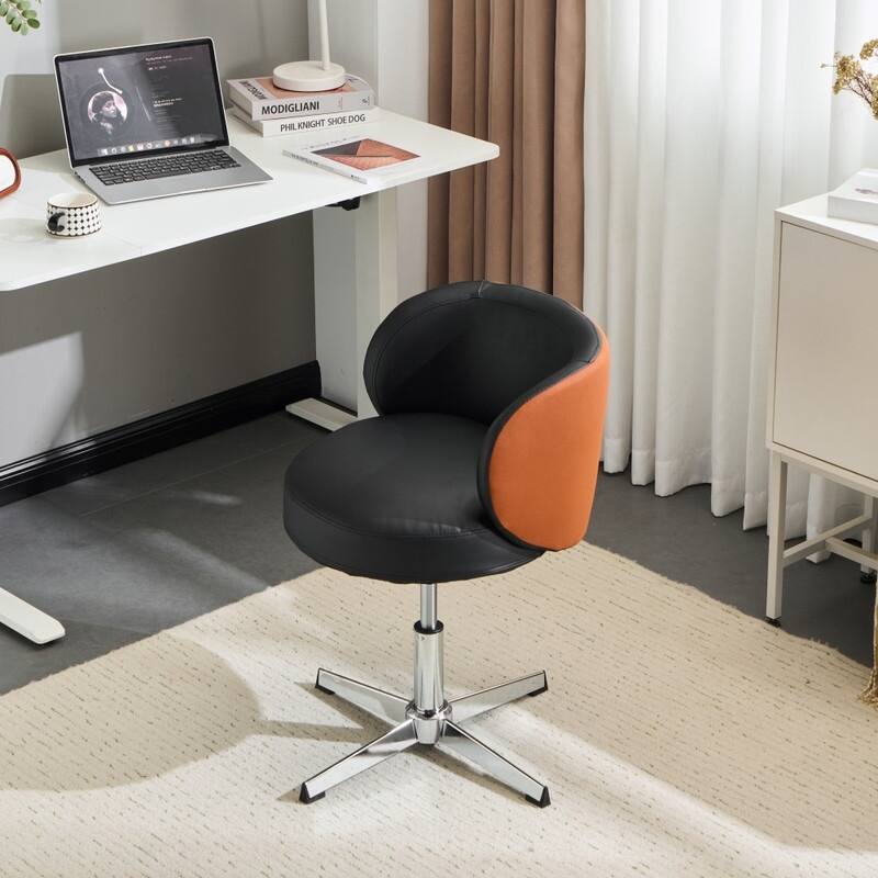 Modern PU Swivel Chair Armless No Wheel Adjustable Height Office Desk Chair With Baskest Support - N/A - Black
