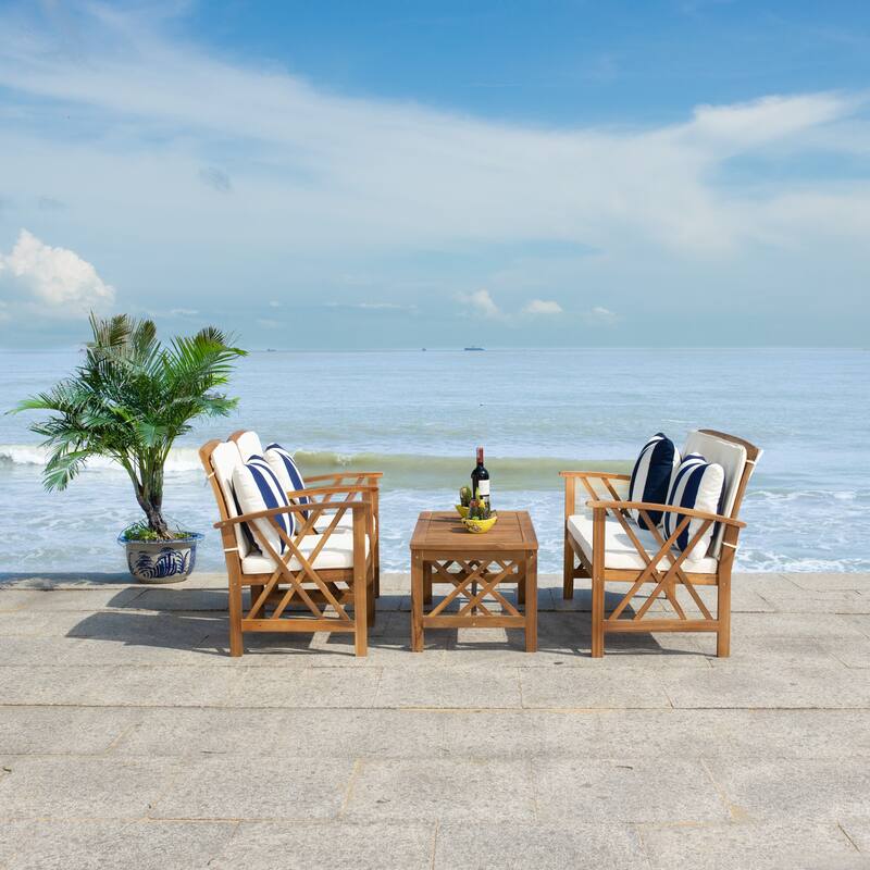 SAFAVIEH Outdoor Fontana 4-piece Acacia Wood Patio Conversation Set