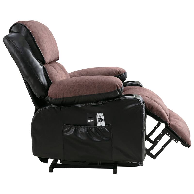 Power Lift Fleece Leather Recliner Chair for Elderly with Vibration Massage and Heat and USB & Cup Holders, for Living Room