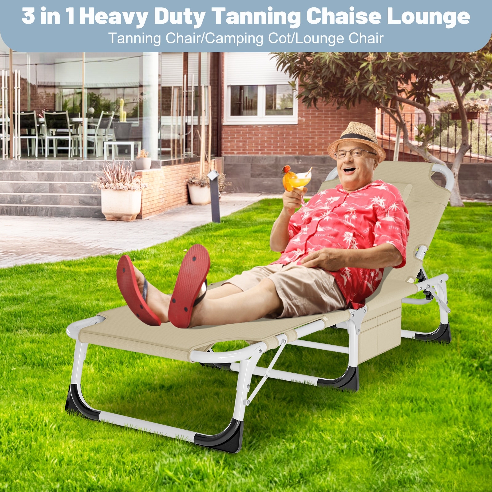 DoCred Folding Tanning Sun Lounger Chair with Face Hole and Arm Slots 75.2 26.8 11.8 On Sale Bed Bath Beyond 39983738
