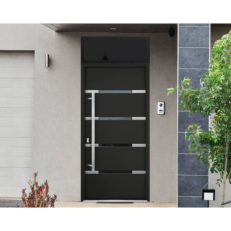 Front Prehung Steel Door 1105 Black Enamel Stainless Inserts W36xH80 Lh I