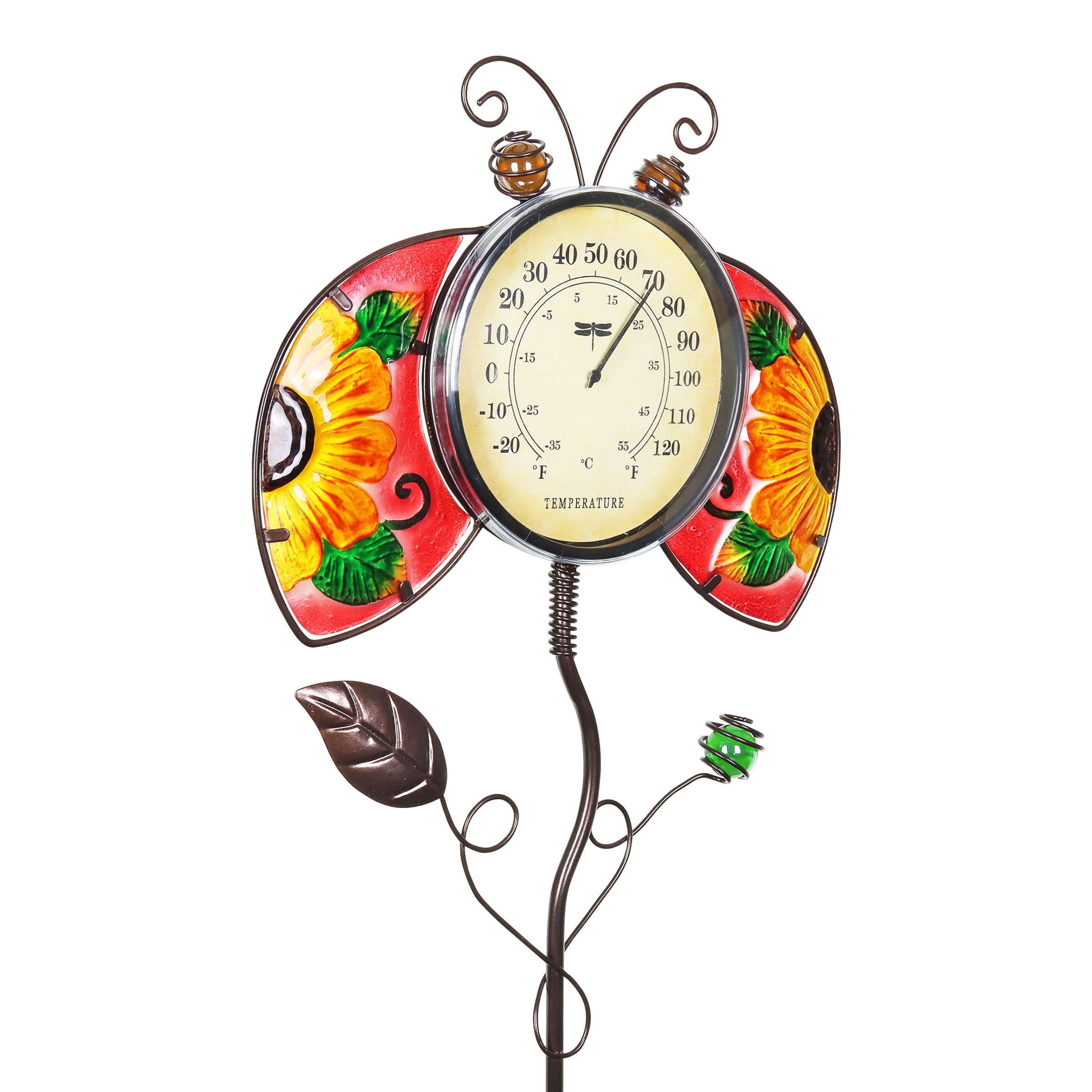 Exhart Hand Painted Glass and Metal Ladybug Thermometer Stake, 13 by 36 Inches