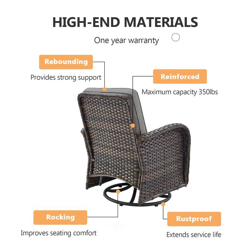 Outdoor Rocker Patio Chairs 360 ° Swivel with Ottoman