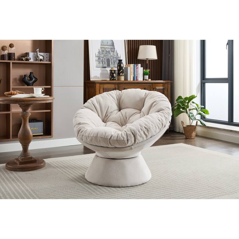 Oversized Swivel Accent Chair, 360-Degree Swivel Barrel Chair, Papasan Chair for Living Room and Bedroom Comfort - Beige
