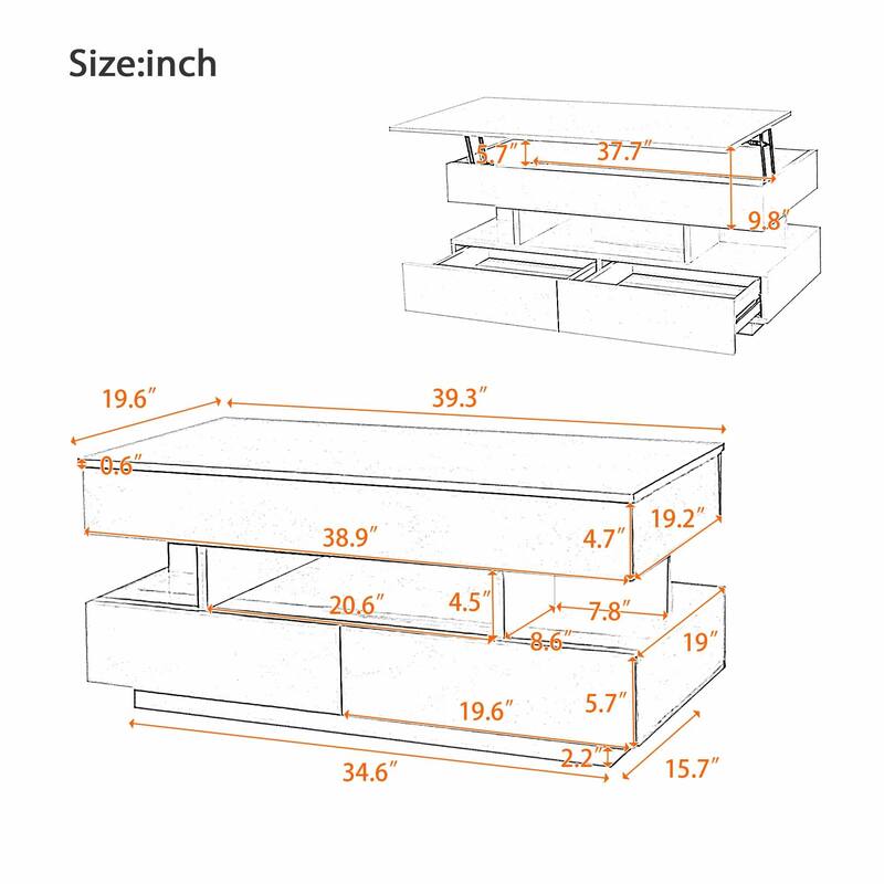 Lift-Top Coffee Table with 2 Drawers, Modern Coffee Table with Adequate Hidden Compartment