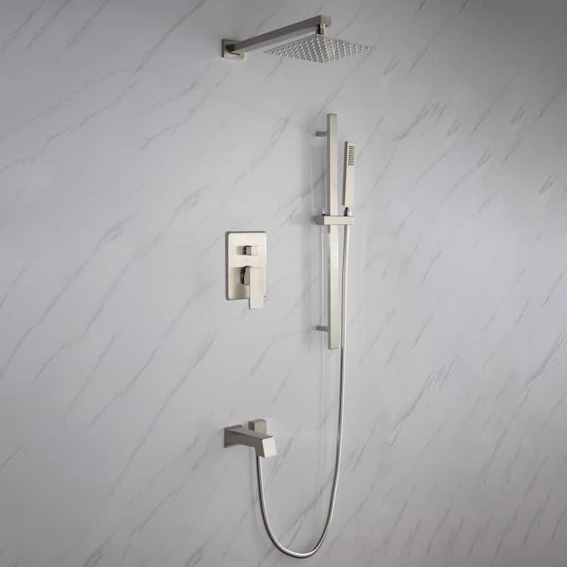 Cero 1-Spray Tub and Shower Faucet Combo with Square Showerhead and Handheld Shower Wand in Chrome - N/A - Brushed Nickel