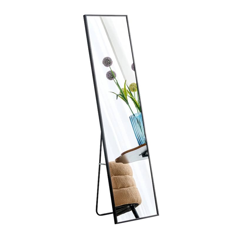 Roomfitters Wall-Mounted Full-Length Mirror with Black Aluminum Frame, 65"x23" Vanity or Decorative Mirror, Black