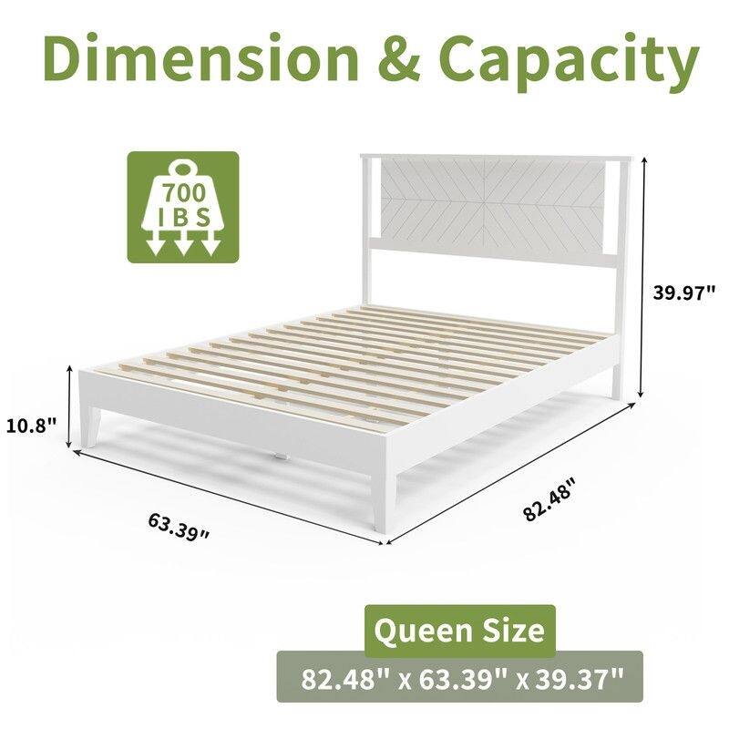 Twin Size Deluxe Bed Frame with Headboard with Solid Wood, No Box Spring Needed, Easy Assembly, White
