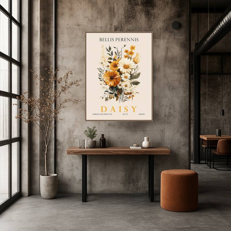 Vintage Botanical Daisy Illustration by Christopher Giampietro Framed Canvas Wall Art Print