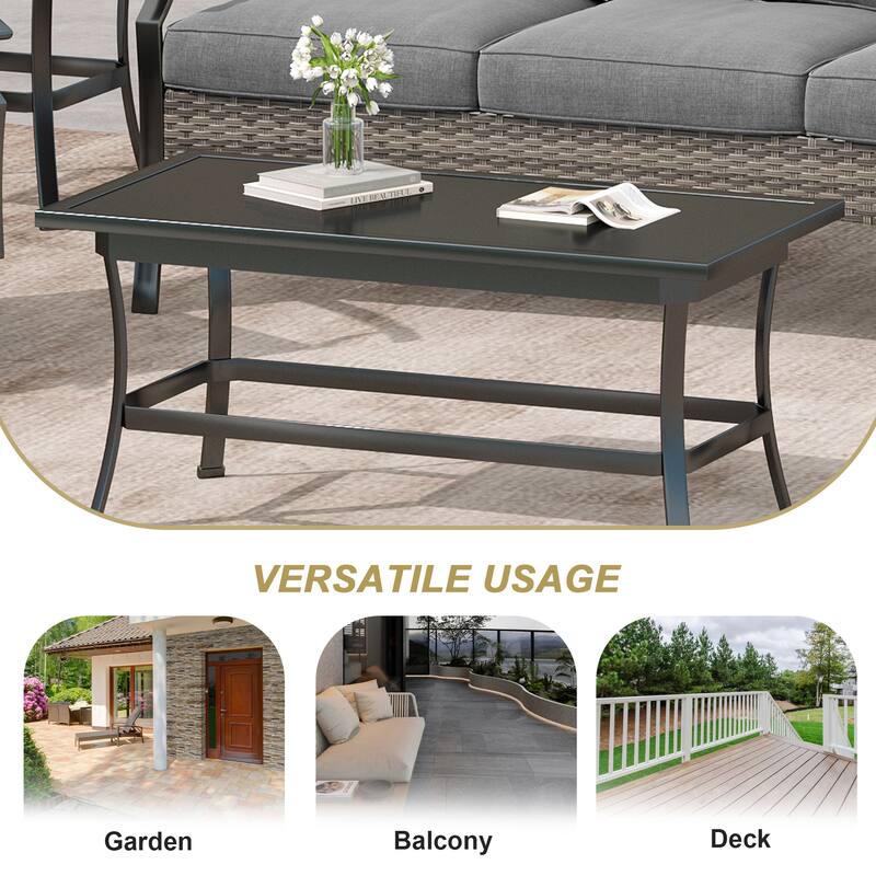 Outdoor Patio Metal 41" W Coffee Table with Glass Top