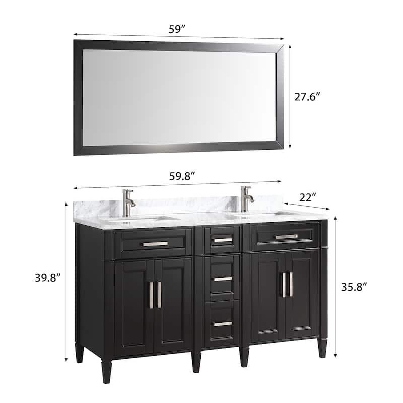 Vanity Art 60 in. Modern Double Sink Bathroom Vanity with Top and Mirror