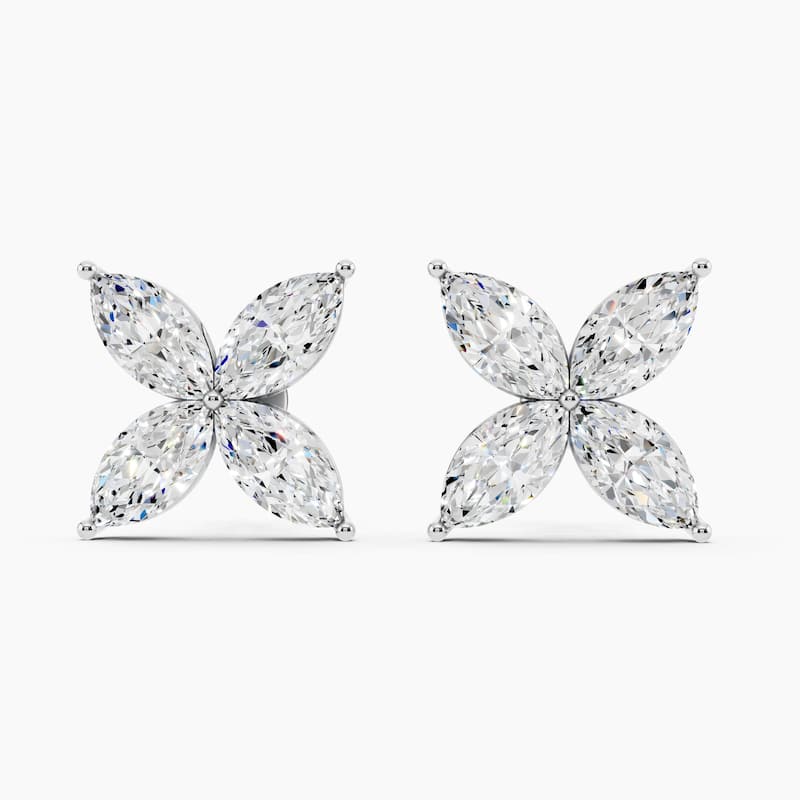 14K Gold Floral Marquise Lab Grown Diamond Fashion Stud Earrings 2.64 CTTW - White