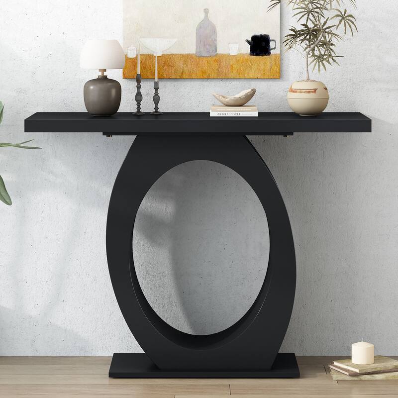 Stylish Console Table 39.4-Inch Wooden Entryway Table with Egg-Shaped Base Modern Accent Table for Hallway, Living Room - Black