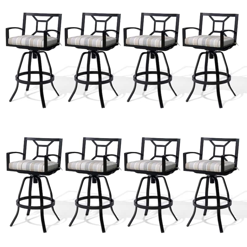 30'' H Outdoor Patio Premium All-Aluminum Swivel Sunbrella Cushion Bar Stool - 8-Piece - MILANOCHAR