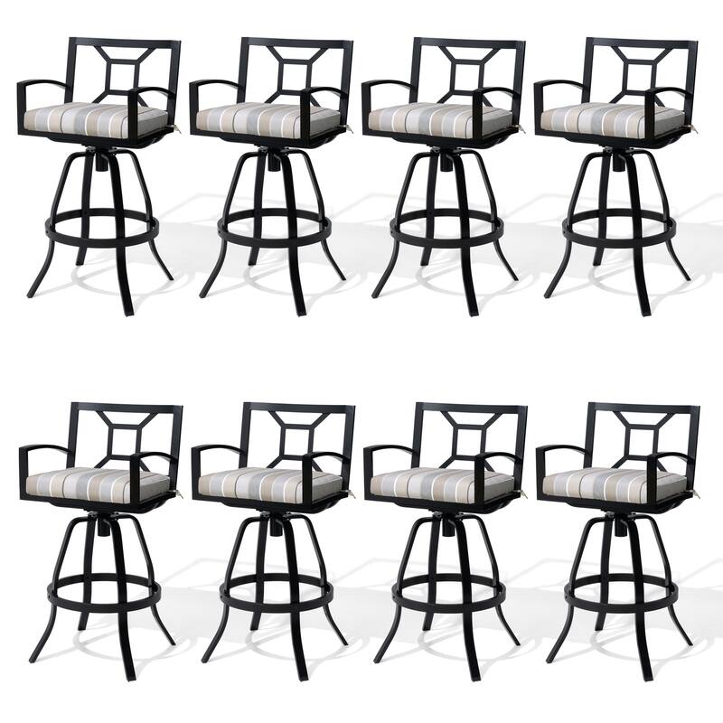 30''H Outdoor Patio Premium All-Aluminum Swivel Bar Stools Dining Chair with Sunbrella Cushion - 8PC-MILANOCHAR