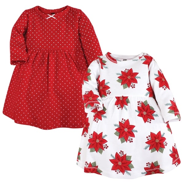 slide 1 of 1, Hudson Baby Infant and Baby Girl Cotton Dresses, Poinsettia Dot 0-3 Months - Poinsettia Dot
