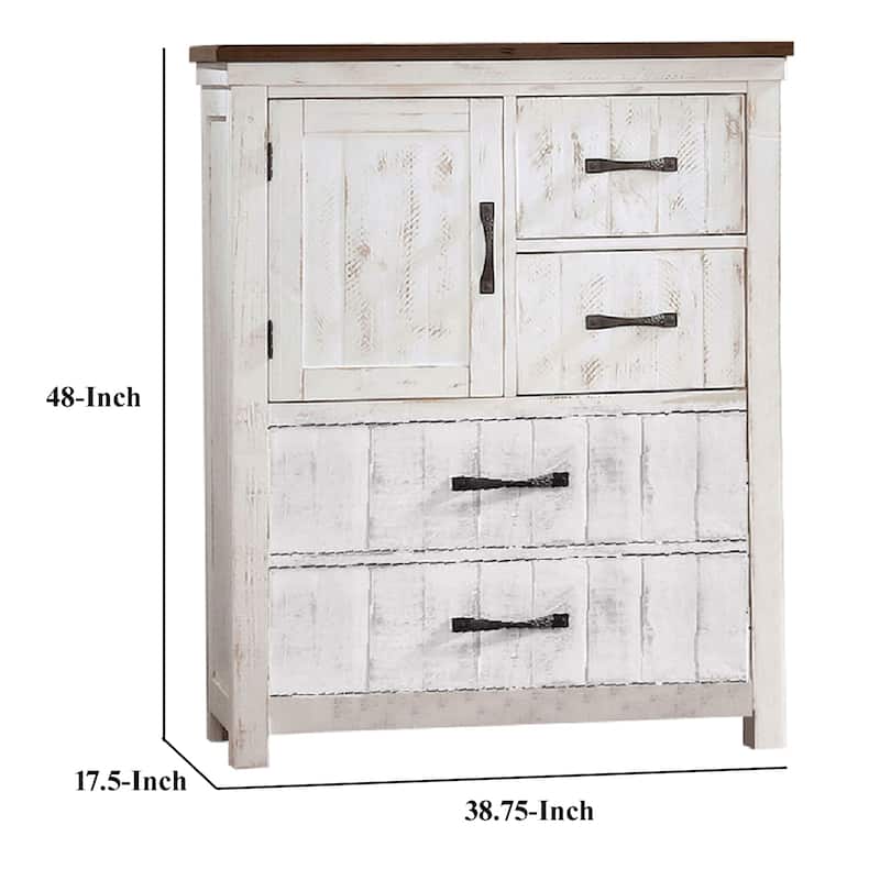 Chest with Plank Design 4 Drawers and Contrasting Top, White and Brown