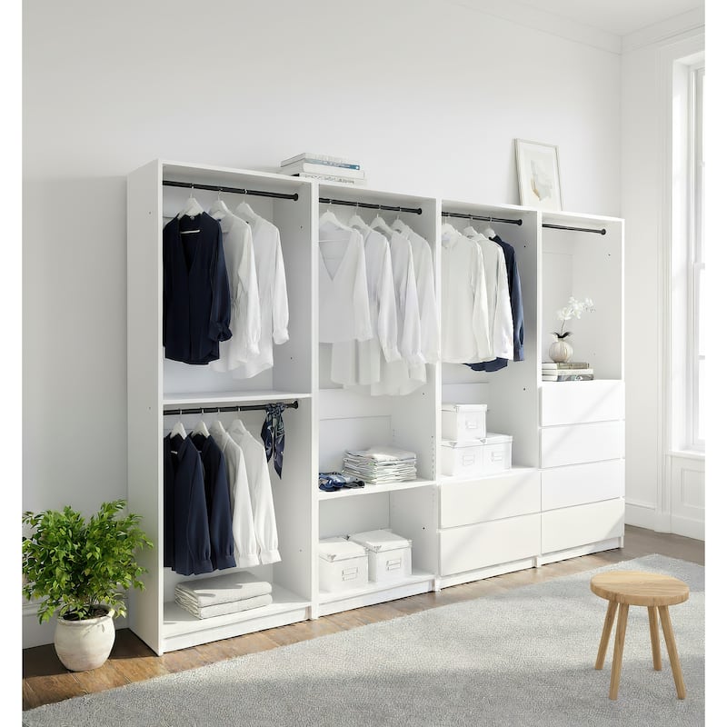 Prosper White Freestanding Walk in Wood Closet System - 125.6"W x 15.7"D x 83" H