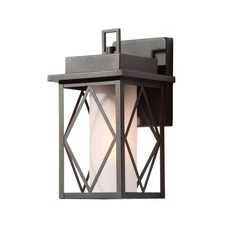 Aary Modern Black Farmhouse Indoor/Outdoor Lantern LED Patio Wall Lantern Wall Sconce Frosted Cylinder Glass - W6"*H10.8" *E6.8"