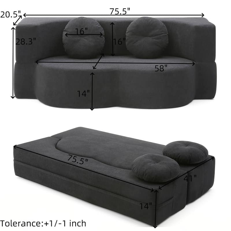 Folding Sofa Bed with Pillow, Floor & Futon Loveseat Couch