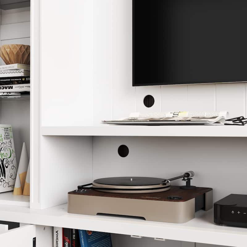 101.7" Large Entertainment Center with LED Spotlights TV Stand with Hutch & Glass Display Cabinets, Media Console Storage Unit