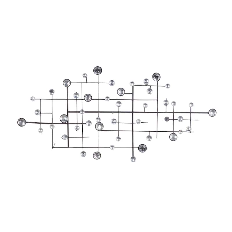 Metal Abstract Home Wall Decor with Crystal Embellishments - Silver - Roche River Decor - Silver