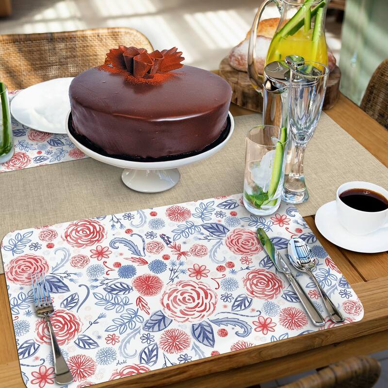 Patrioitic Picnic 4 Pack Reversible Easy Care Flexible Plastic Placemats Made in The USA BPA Free Easily Wipes Clean
