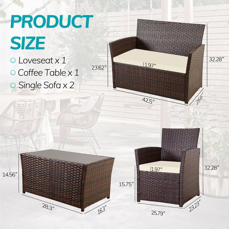4 PCS Wicker Patio Conversation Set Rattan Seating Sofa Chair