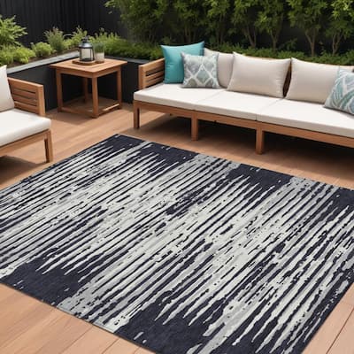 HomeRoots Striped Transitional Rectangle Outdoor Rug