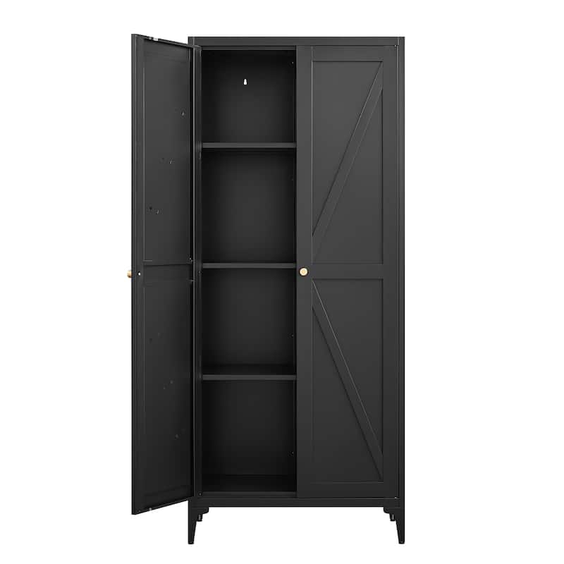 2 Doors Metal Storage Cabinet Kitchen Pantry Cabinet With Adjustable Shelves Tall Steel Cabinet Locker