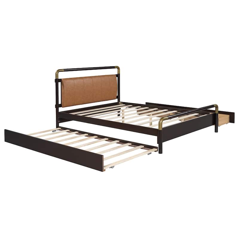 Queen Size Wooden Storage Platform Bed with 2 Big Drawers
