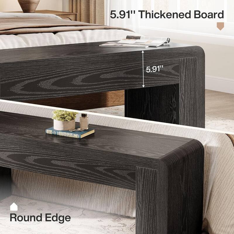 47" Long Farmhouse Wooden Entryway Dining End of Bed Bench with Heavy-Duty 5.9" Frame