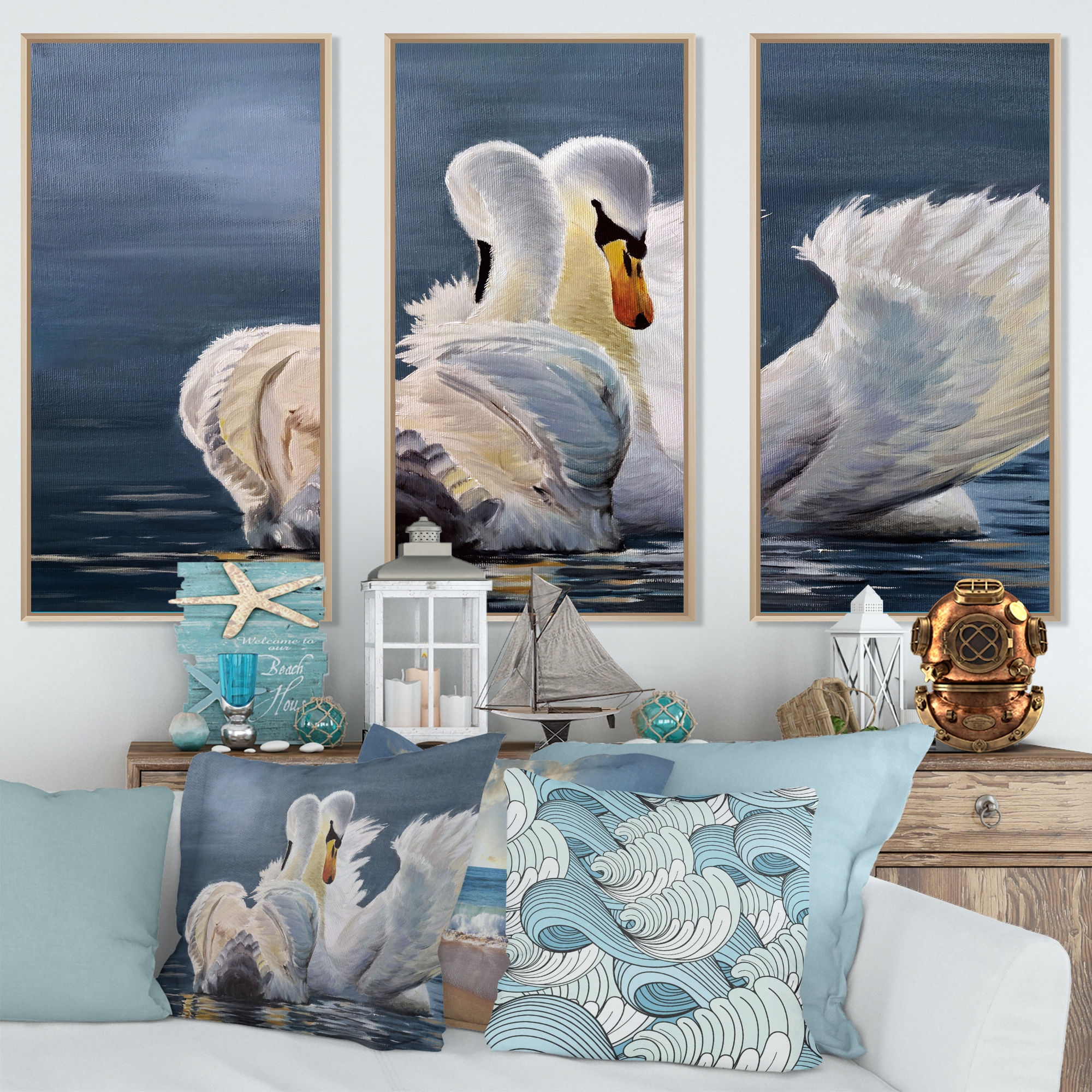 ARTCANVAS Swan In Lake high quality Home Decor Rectangle Canvas Art Print