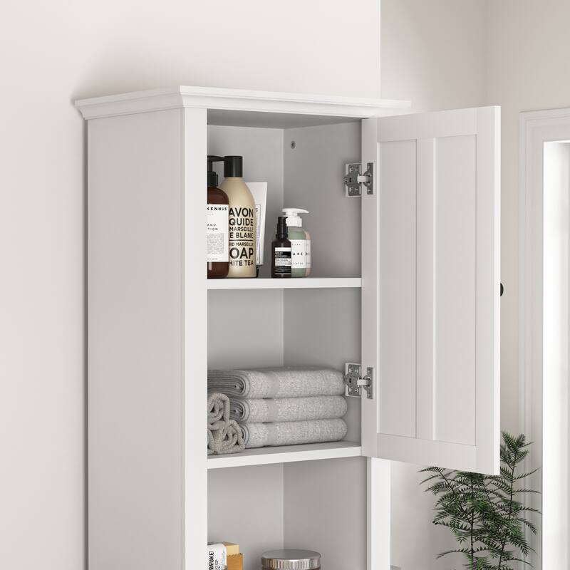 Bathroom Floor Storage Cabinet With 2 Doors Living Room Wooden Cabinet With 6 Shelves 15.75 X 11.81 X 66.93 Inch