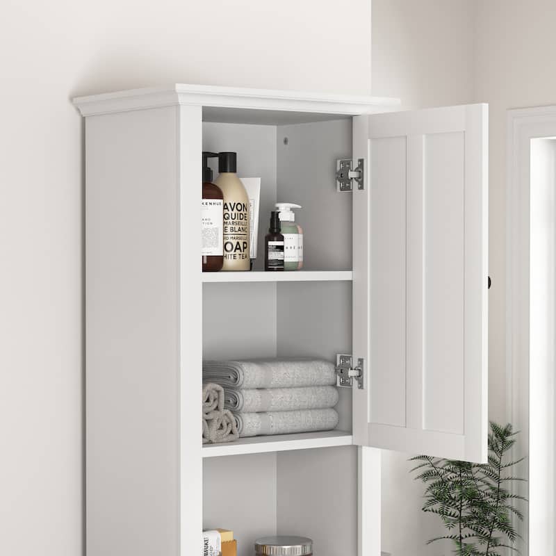 Tall Bathroom Storage Cabinet, Double Door Wood Corner Cabinet, Kitchen Pantry Cabinet with 6 Shelves for Laundry Room, Kitchen