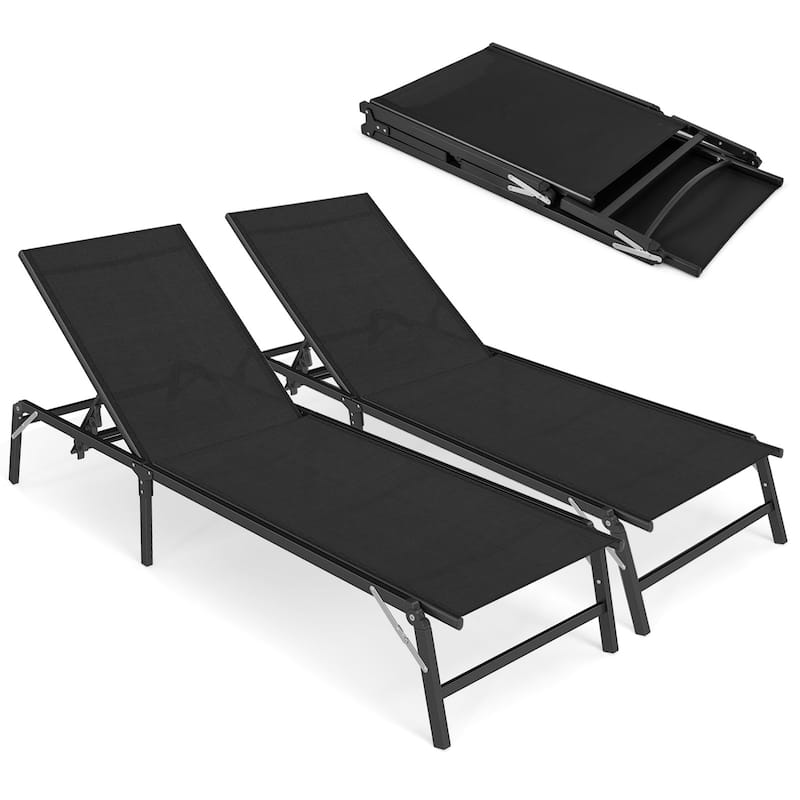 Gymax 2 PCS Reclining Lounge Chairs Folding Patio Recliner Chair