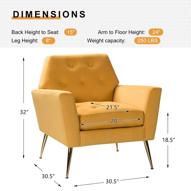 Lilia Contemporary Velvet Upholstered Tufted Back Armchair with Metal Golden legs by HULALA HOME