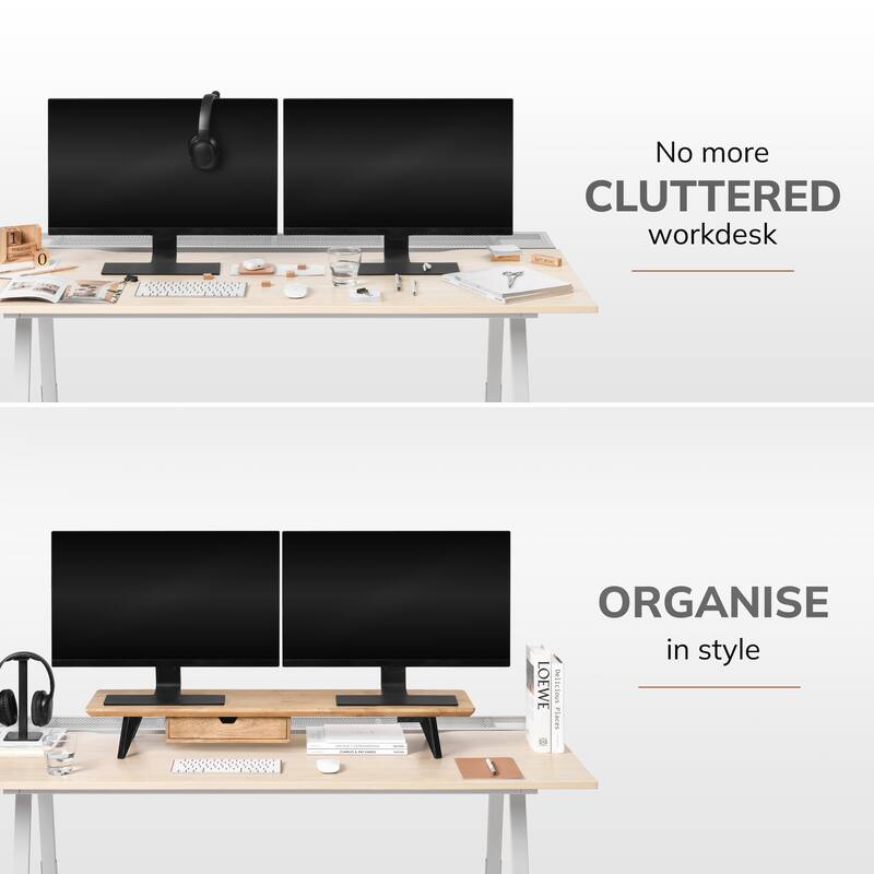 Jani Wood Monitor Stand Riser Desk - Ergonomic Design Stand, Desktop Organizer Table for Home, Office Workspace, Gaming Desk