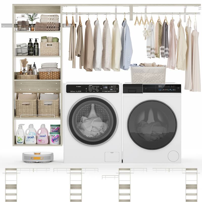 Cimly Over Washer and Dryer Storage Organizer, 8FT Wall Mounted Laundry Room Closet System with Hanging Rods