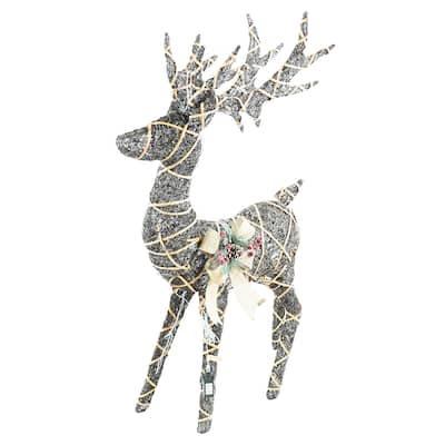 Twig with Natural Rattan Wrapped Reindeer and Warm White LED