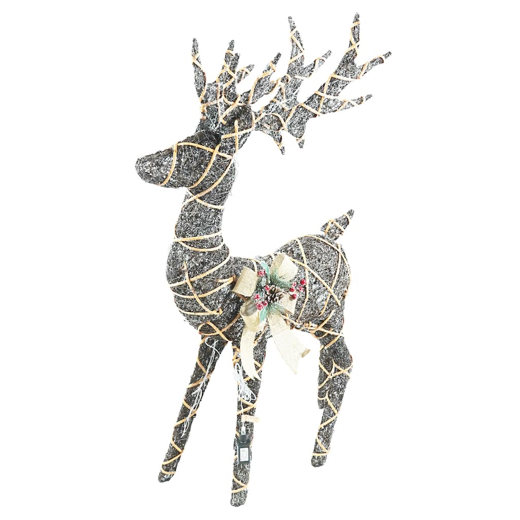 Twig with Natural Rattan Wrapped Reindeer and Warm White LED